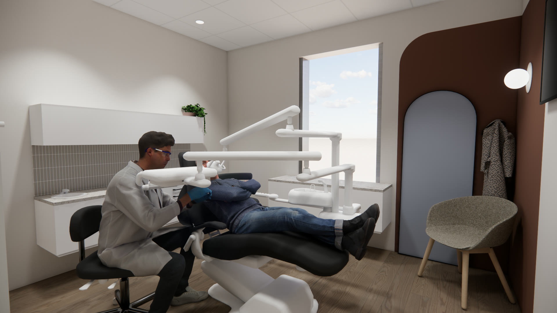 Rendu 3D d'une salle de soins de la Clinique dentaire Manicouagan, Côte-Nord